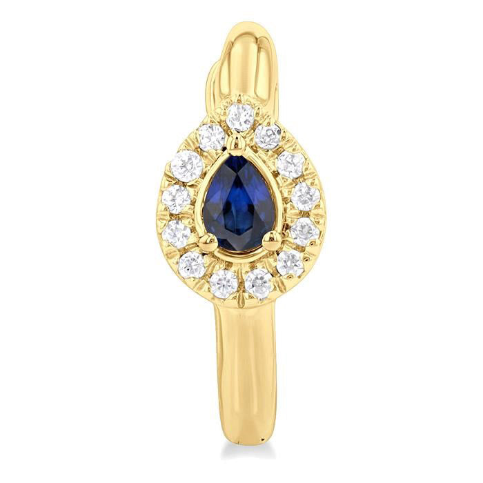 Pear Shape Gemstone & Petite Halo Diamond Huggie Fashion Earrings