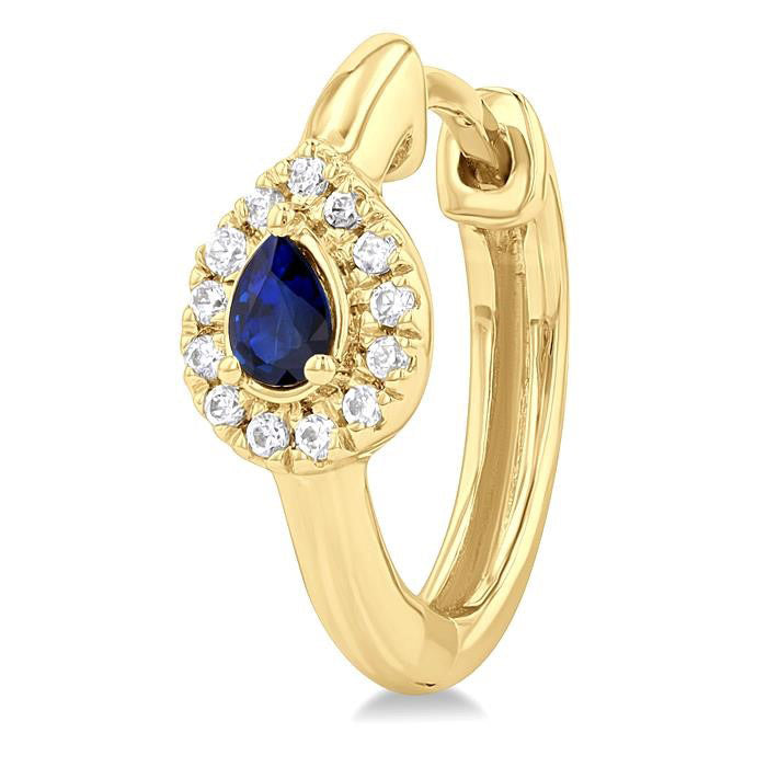 Pear Shape Gemstone & Petite Halo Diamond Huggie Fashion Earrings
