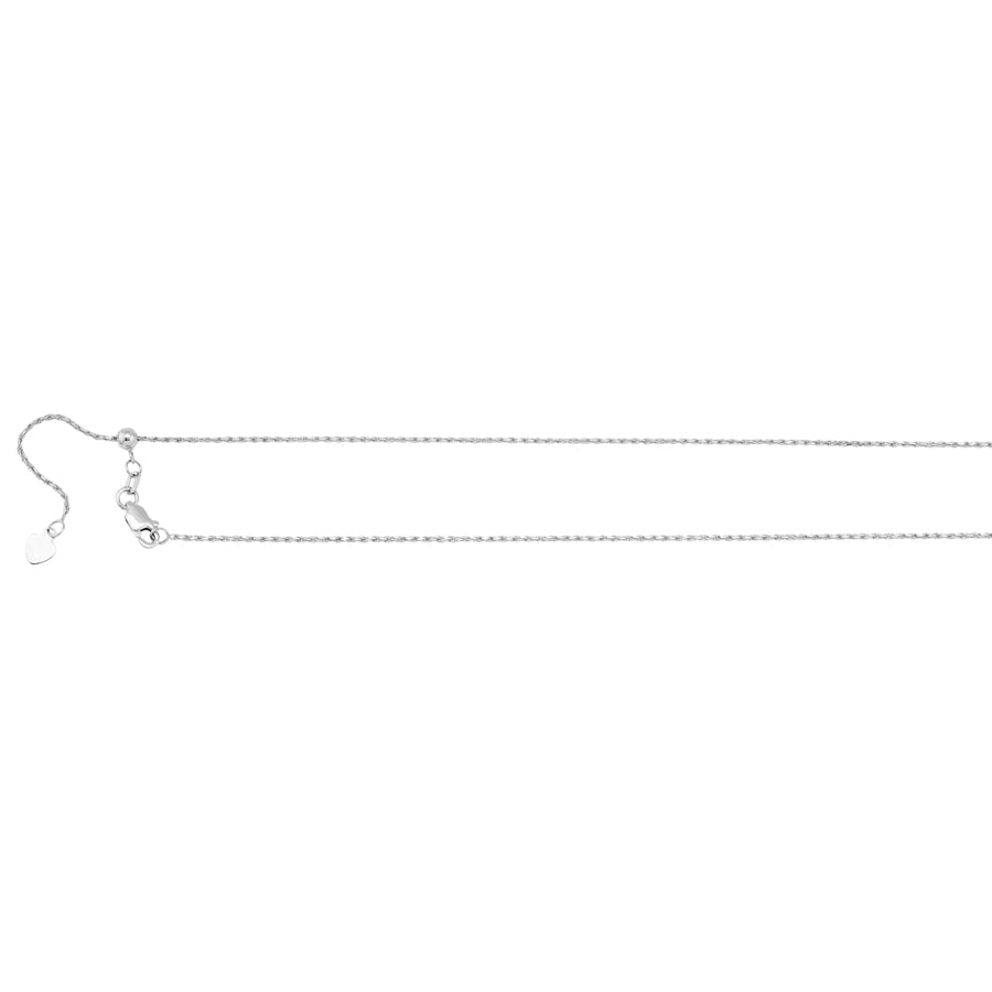 22" 14k White Gold 1.05mm Adjustable Rope Chain
