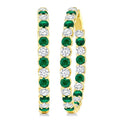 2.9 MM Round Emerald and 2 5/8 Ctw Round Cut Diamond Inside & Outside Alternating Precious Hoop Earrings in 14K Yellow Gold