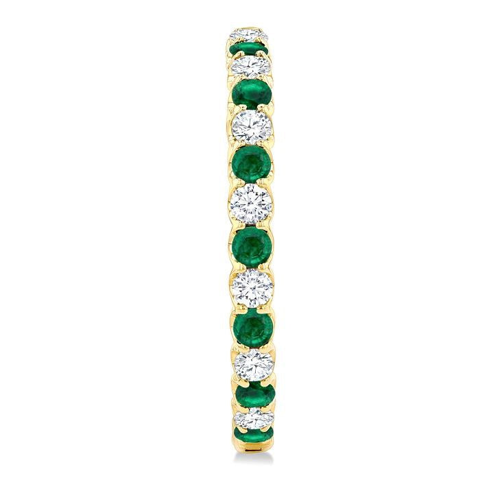 2.9 MM Round Emerald and 2 5/8 Ctw Round Cut Diamond Inside & Outside Alternating Precious Hoop Earrings in 14K Yellow Gold