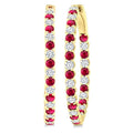 2.3 MM Round Ruby and 1 1/2 Ctw Round Cut Diamond Inside & Outside Alternating Precious Hoop Earrings in 14K Yellow Gold