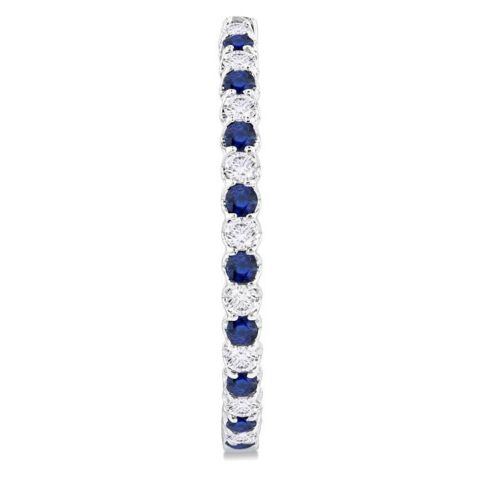 2.3 MM Round Sapphire and 1 1/2 Ctw Round Cut Diamond Inside & Outside Alternating Precious Hoop Earrings in 14K White Gold