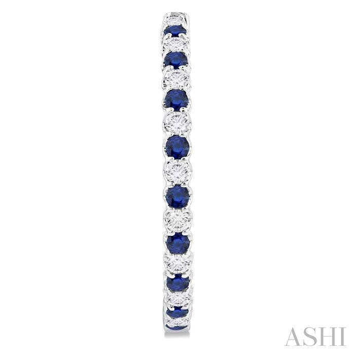 2.3 MM Round Sapphire and 1 1/2 Ctw Round Cut Diamond Inside & Outside Alternating Precious Hoop Earrings in 14K White Gold