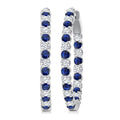 2.1 MM Round Sapphire and 1 Ctw Round Cut Diamond Inside & Outside Alternating Precious Hoop Earrings in 14K White Gold