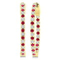 1.6 MM Round Shape Ruby and 1/2 Ctw Round Cut Diamond Inside & Outside Alternating Precious Hoop Earrings in 14K Yellow Gold