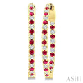 1.6 MM Round Shape Ruby and 1/2 Ctw Round Cut Diamond Inside & Outside Alternating Precious Hoop Earrings in 14K Yellow Gold