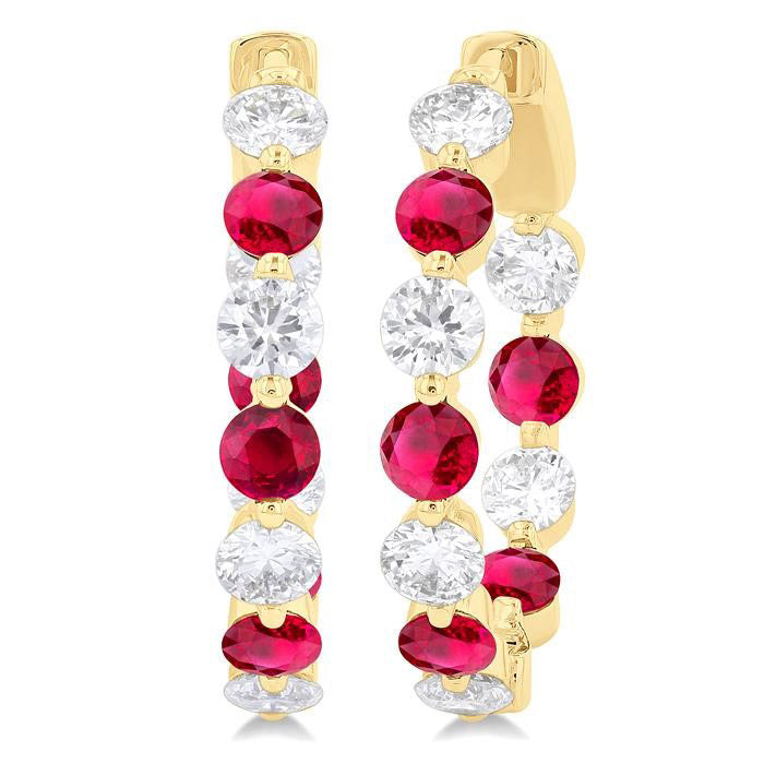 Inside-Out Alternate Gemstone & Diamond Hoop Earrings