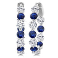 3.3 MM Round Cut Sapphire and 1 5/8 Ctw Round Cut Diamond Precious Inside-Out Alternating Hoop Earrings in 14K White Gold