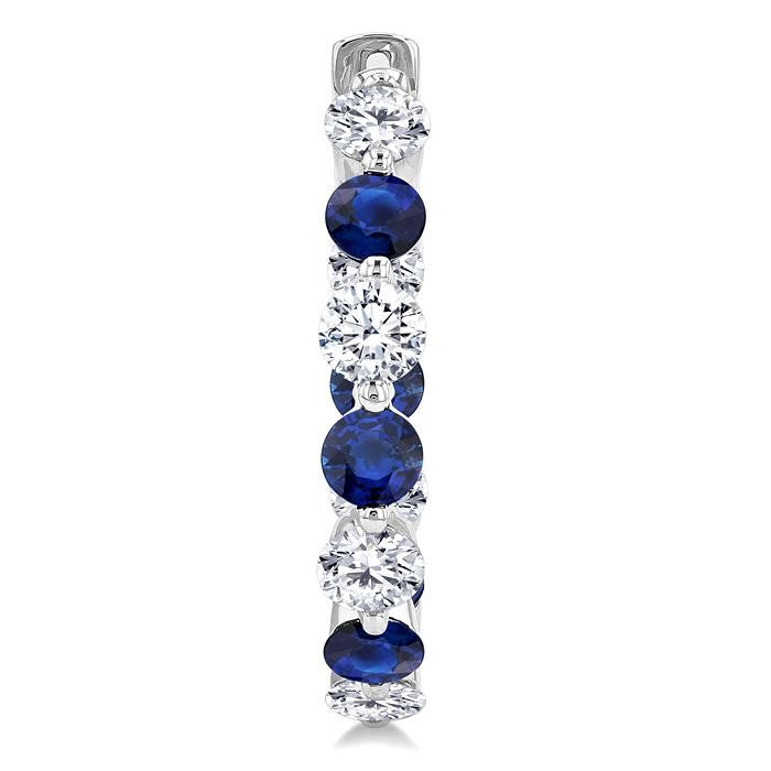 3.3 MM Round Cut Sapphire and 1 5/8 Ctw Round Cut Diamond Precious Inside-Out Alternating Hoop Earrings in 14K White Gold