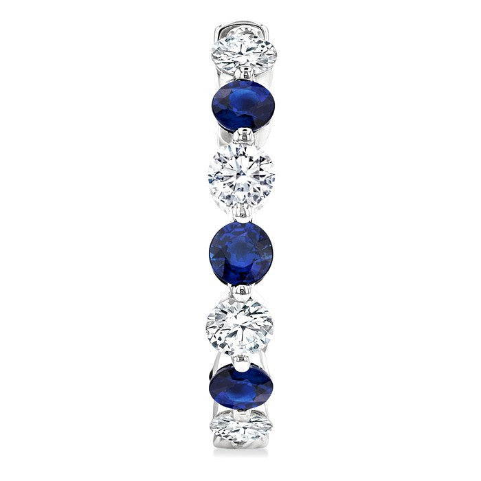 2.85 MM Round Cut Sapphire and 1 Ctw Round Cut Diamond Precious Inside-Out Alternating Hoop Earrings in 14K White Gold