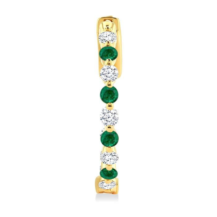 2 MM Round Cut Emerald and 1/2 Ctw Round Cut Diamond Precious Inside-Out Alternating Hoop Earrings in 14K Yellow Gold