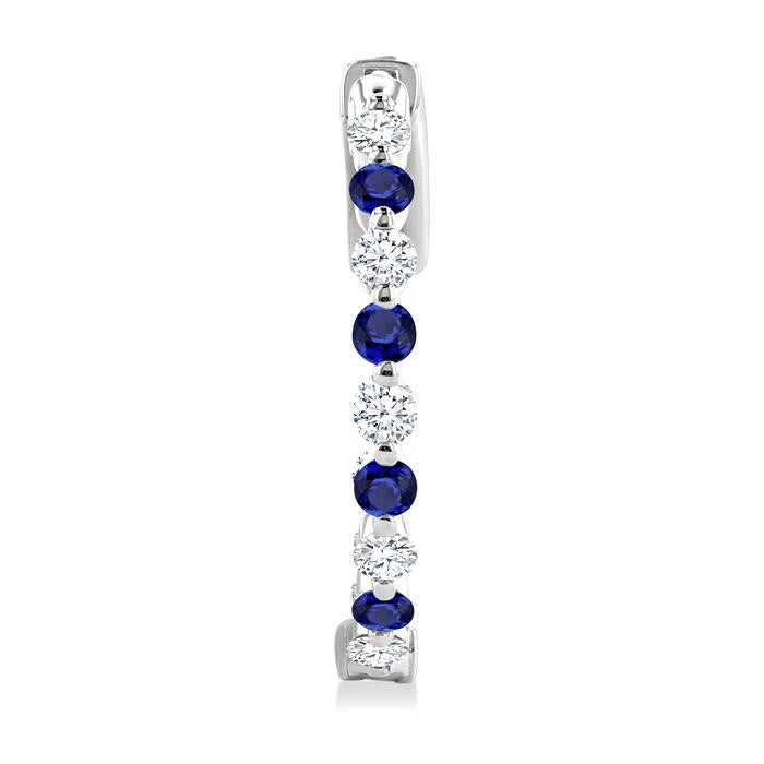2 MM Round Cut Sapphire and 1/2 Ctw Round Cut Diamond Precious Inside-Out Alternating Hoop Earrings in 14K White Gold