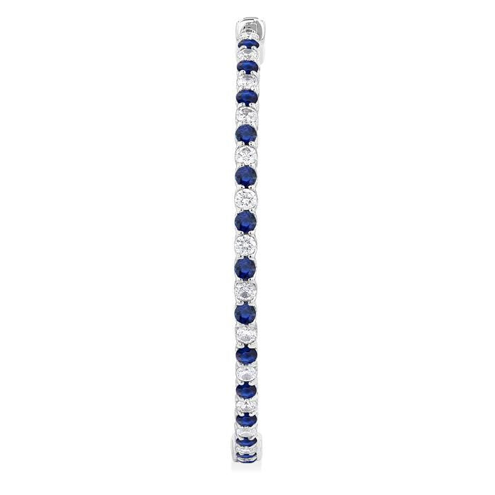 1.9 MM Round Cut Sapphire and 1 1/2 Ctw Round Cut Diamond Precious Inside-Out Alternating Hoop Earrings in 14K White Gold