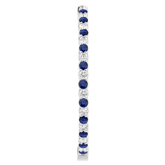 2.5 MM Round Cut Sapphire and 2 1/2 Ctw Round Cut Diamond Precious Inside-Out Alternating Hoop Earrings in 14K White Gold