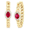 4X3 MM Oval Cut Ruby and 1/6 Ctw Curb & Cuban Link Round Cut Diamond Precious Fashion Hoop Earrings in 10K Yellow Gold