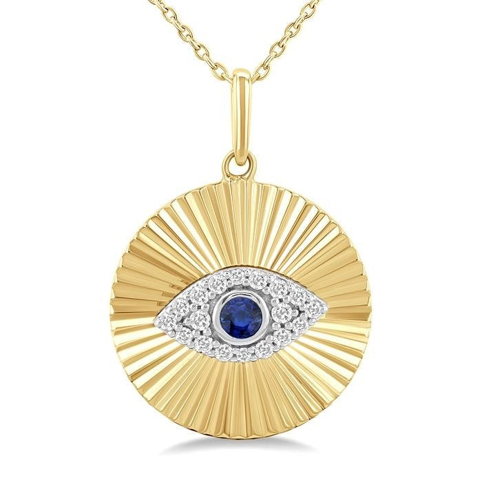 Fluted Evil Eye Gemstone & Diamond Fashion Pendant