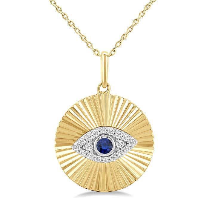 Fluted Evil Eye Gemstone & Diamond Fashion Pendant