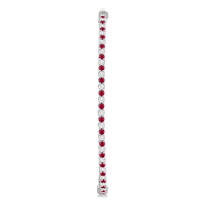 1.6 MM Ruby and Alternating 1 1/2 Ctw Round Cut Inside-Out Diamond Precious Hoop Earrings in 14K White Gold