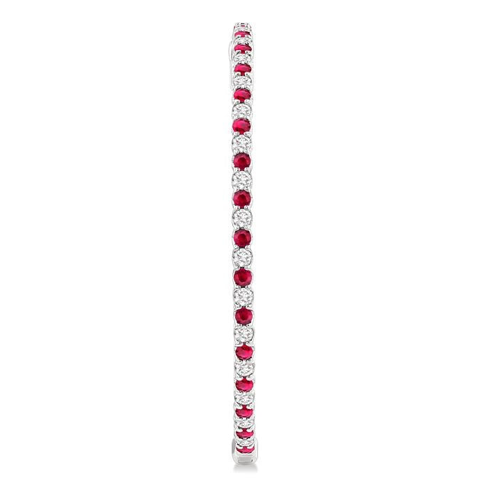 2.1 MM Ruby and Alternating 2 1/2 Ctw Round Cut Inside-Out Diamond Precious Hoop Earrings in 14K White Gold