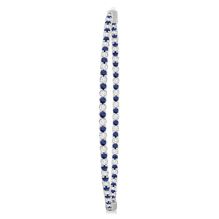 1.6 MM Sapphire and Alternating 1 1/2 Ctw Round Cut Inside-Out Diamond Precious Hoop Earrings in 14K White Gold