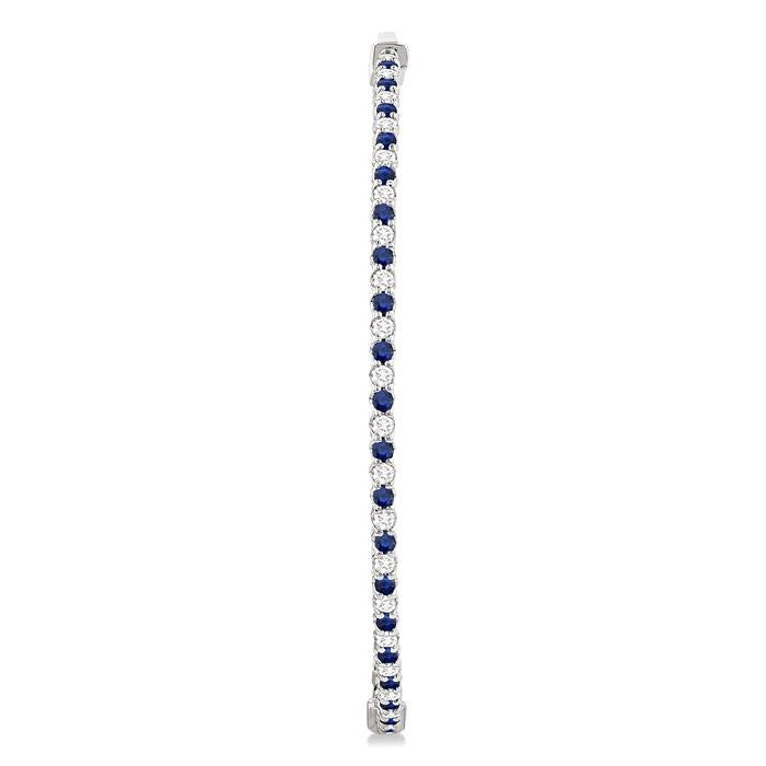 1.6 MM Sapphire and Alternating 1 1/2 Ctw Round Cut Inside-Out Diamond Precious Hoop Earrings in 14K White Gold