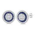 1/3 Ctw Circular Shape 1.00MM Round Cut Sapphire, Baguette and Round Cut Diamond Fusion Precious Stud Earrings in 14K White Gold