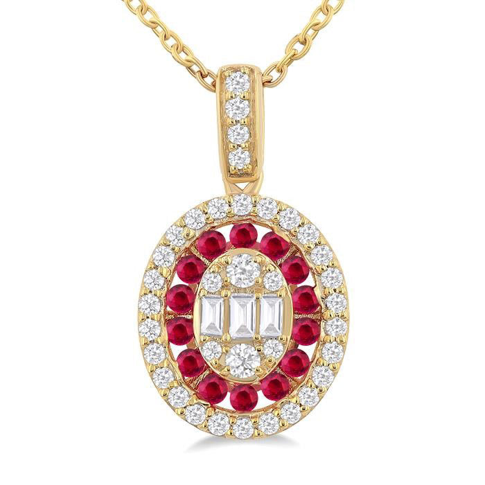 Oval Shape Gemstone & Halo Diamond Fusion Pendant