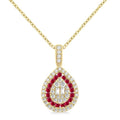 1.25 MM & 1.45 MM Pear Shape Ruby and 1/4 Ctw Baguette and Round Cut Diamond Precious Pendant With Chain in 14K Yellow Gold