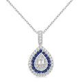 1.25 MM & 1.45 MM Pear Shape Sapphire and 1/4 Ctw Baguette and Round Cut Diamond Precious Pendant With Chain in 14K White Gold