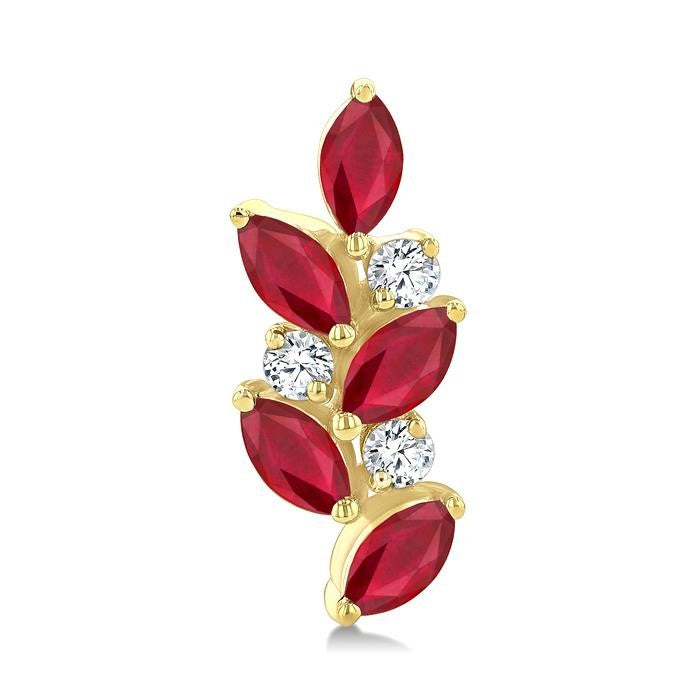 4X2 MM Marquise Shape Ruby and 1/6 Ctw Round Cut Diamond Zig-Zag Precious Earrings in 14K Yellow Gold