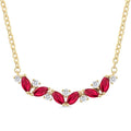 4X2 MM Marquise Cut Ruby and 1/6 Ctw Zig-Zag Round Cut Diamond Precious Necklace in 14K Yellow Gold