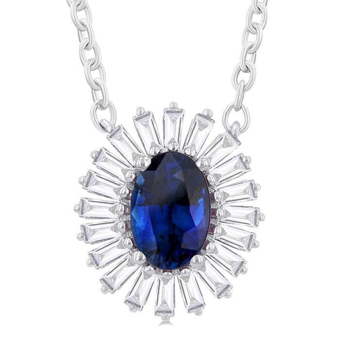 Oval Shape Gemstone & Baguette Halo Diamond Pendant