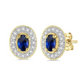5x3 MM Oval Cut Sapphire and 1/4 Ctw Round Cut Diamond Earrings in 14K Yellow Gold