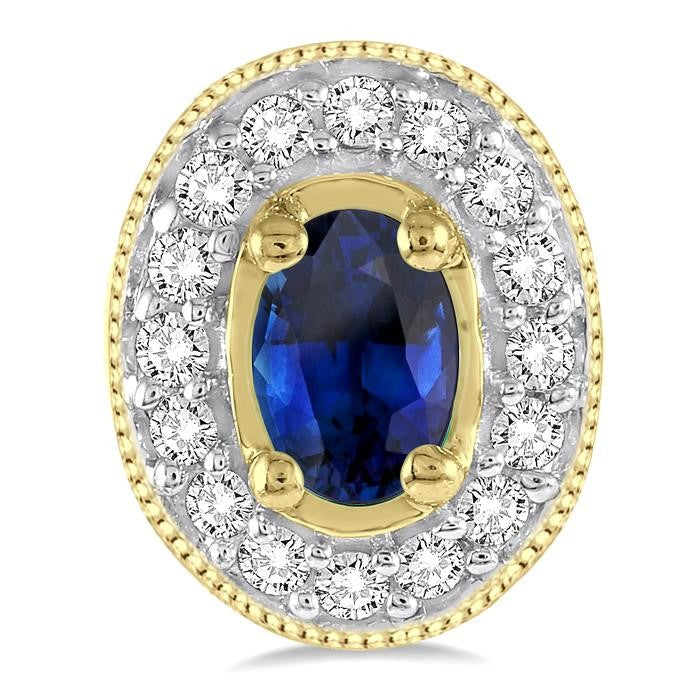 5x3 MM Oval Cut Sapphire and 1/4 Ctw Round Cut Diamond Earrings in 14K Yellow Gold