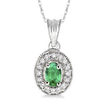 6x4 MM Oval Cut Emerald and 1/5 Ctw Round Cut Diamond Pendant in 14K White Gold with Chain