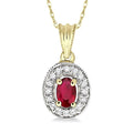 6x4 MM Oval Cut Ruby and 1/5 Ctw Round Cut Diamond Pendant in 14K Yellow Gold with Chain