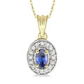 6x4 MM Oval Cut Sapphire and 1/5 Ctw Round Cut Diamond Pendant in 14K Yellow Gold with Chain