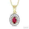 6x4 MM Oval Cut Ruby and 1/5 Ctw Round Cut Diamond Pendant in 14K Yellow Gold with Chain