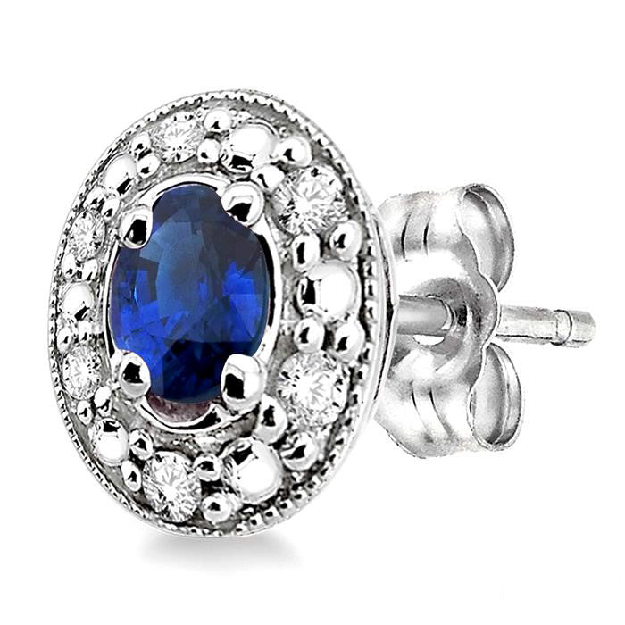 Oval Shape Gemstone & Diamond Earrings