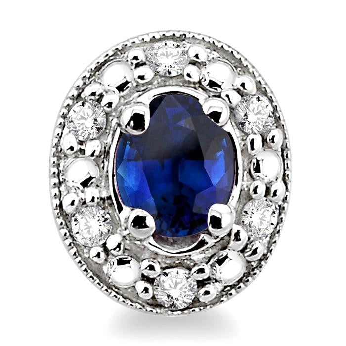 4X3 MM Oval Shaped Sapphire and 1/10 Ctw Round Cut Diamond Earrings in 10K White Gold