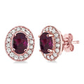 7x5 MM Oval Cut Rhodolite Garnet and 3/8 Ctw Round Cut Diamond Earrings in 14K Rose Gold