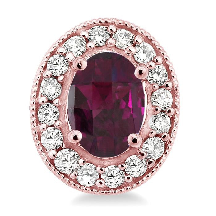 7x5 MM Oval Cut Rhodolite Garnet and 3/8 Ctw Round Cut Diamond Earrings in 14K Rose Gold