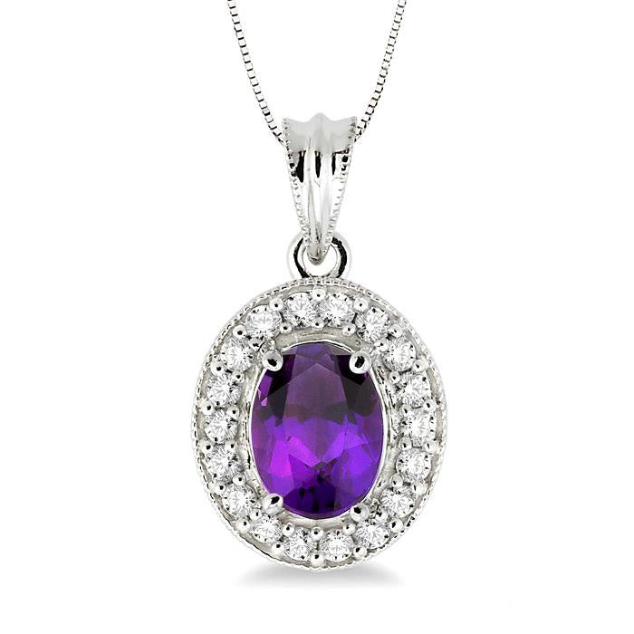 Celestia Oval Shape Gemstone & Halo Diamond Pendant