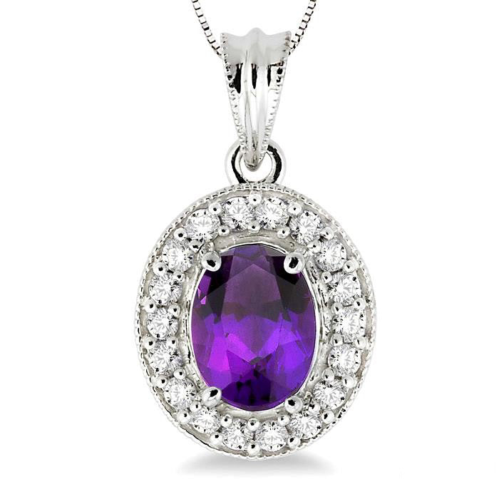 Celestia Oval Shape Gemstone & Halo Diamond Pendant