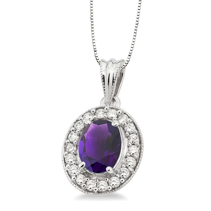 Celestia Oval Shape Gemstone & Halo Diamond Pendant