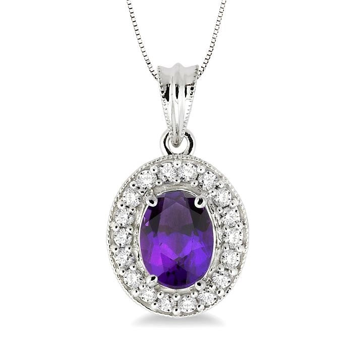 Celestia Oval Shape Gemstone & Halo Diamond Pendant