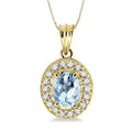 8x6 MM Oval Cut Aquamarine and 1/3 Ctw Round Cut Diamond Pendant in 14K Yellow Gold with Chain