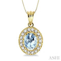 8x6 MM Oval Cut Aquamarine and 1/3 Ctw Round Cut Diamond Pendant in 14K Yellow Gold with Chain