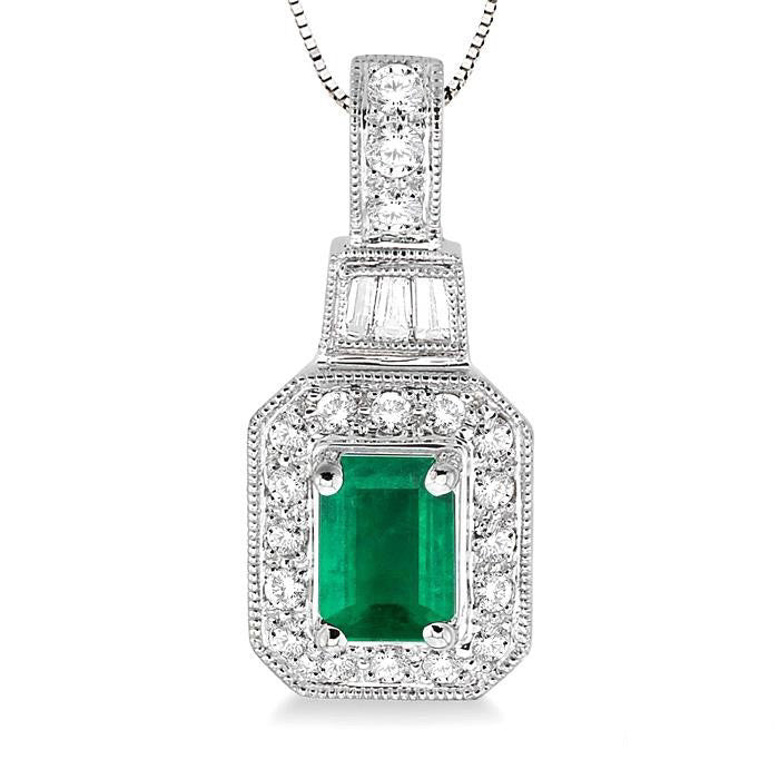 Tempest Emerald Shape Gemstone & Halo Diamond Pendant